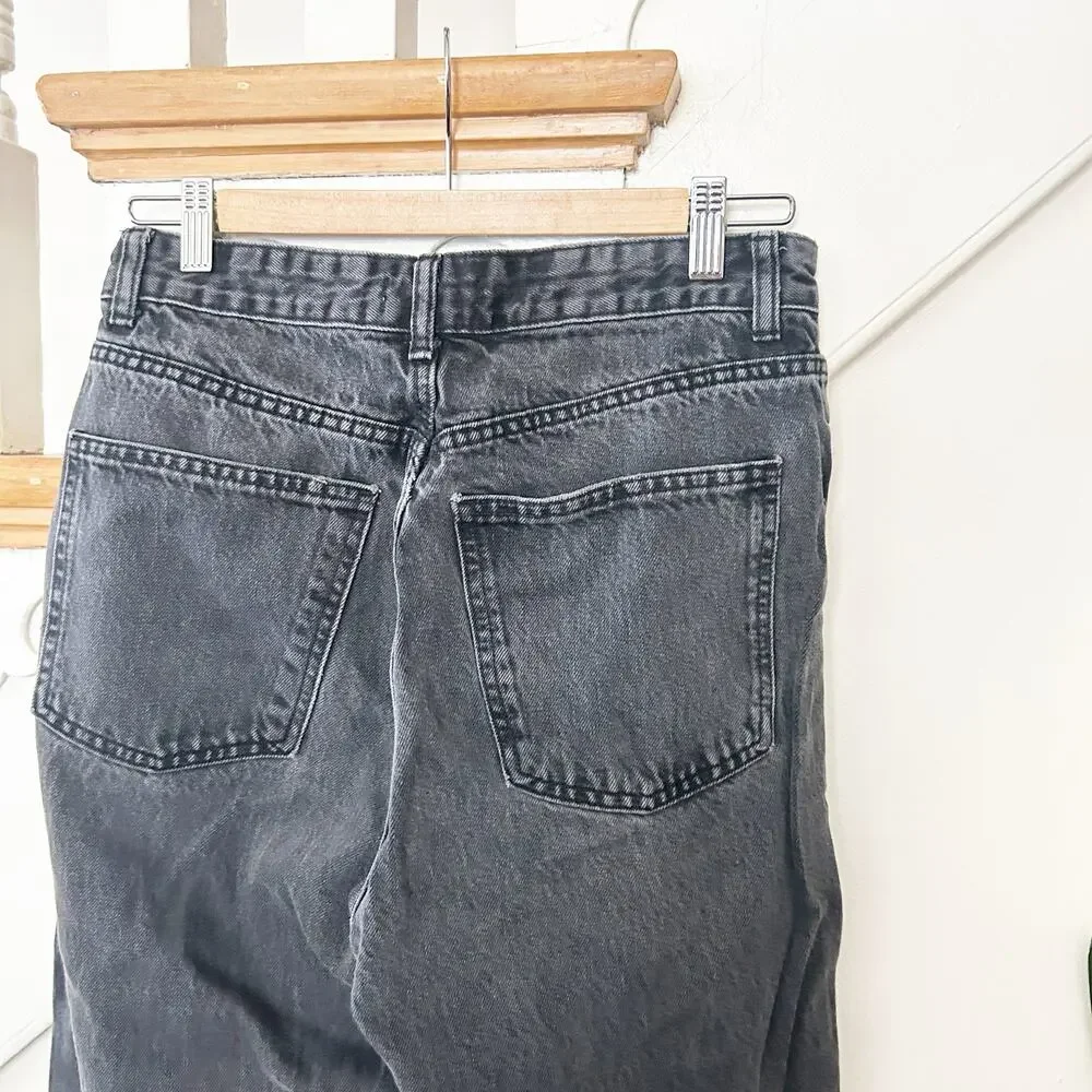Zara High Waisted Black Wide Leg Jeans Frayed Hem Raw Edge Denim Size 8